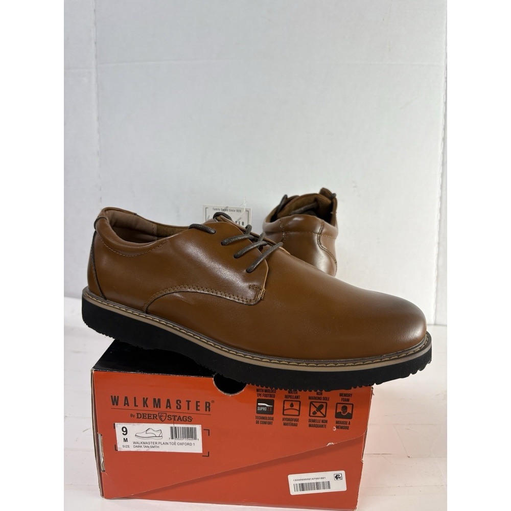 Deer Stags WALKMASTER Leather Plain Toe Oxford Dark Tan - NEW - Men's Size 9M